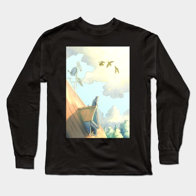 a cat on the roof Long Sleeve T-Shirt by Karolina Studena-art